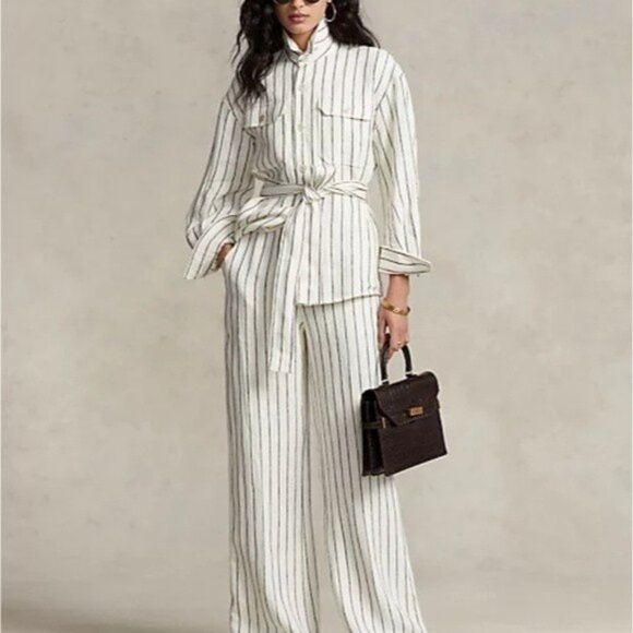 Polo Ralph Lauren Belted Striped Linen Utility Shirt Size 2 NWT - Picture 8 of 8